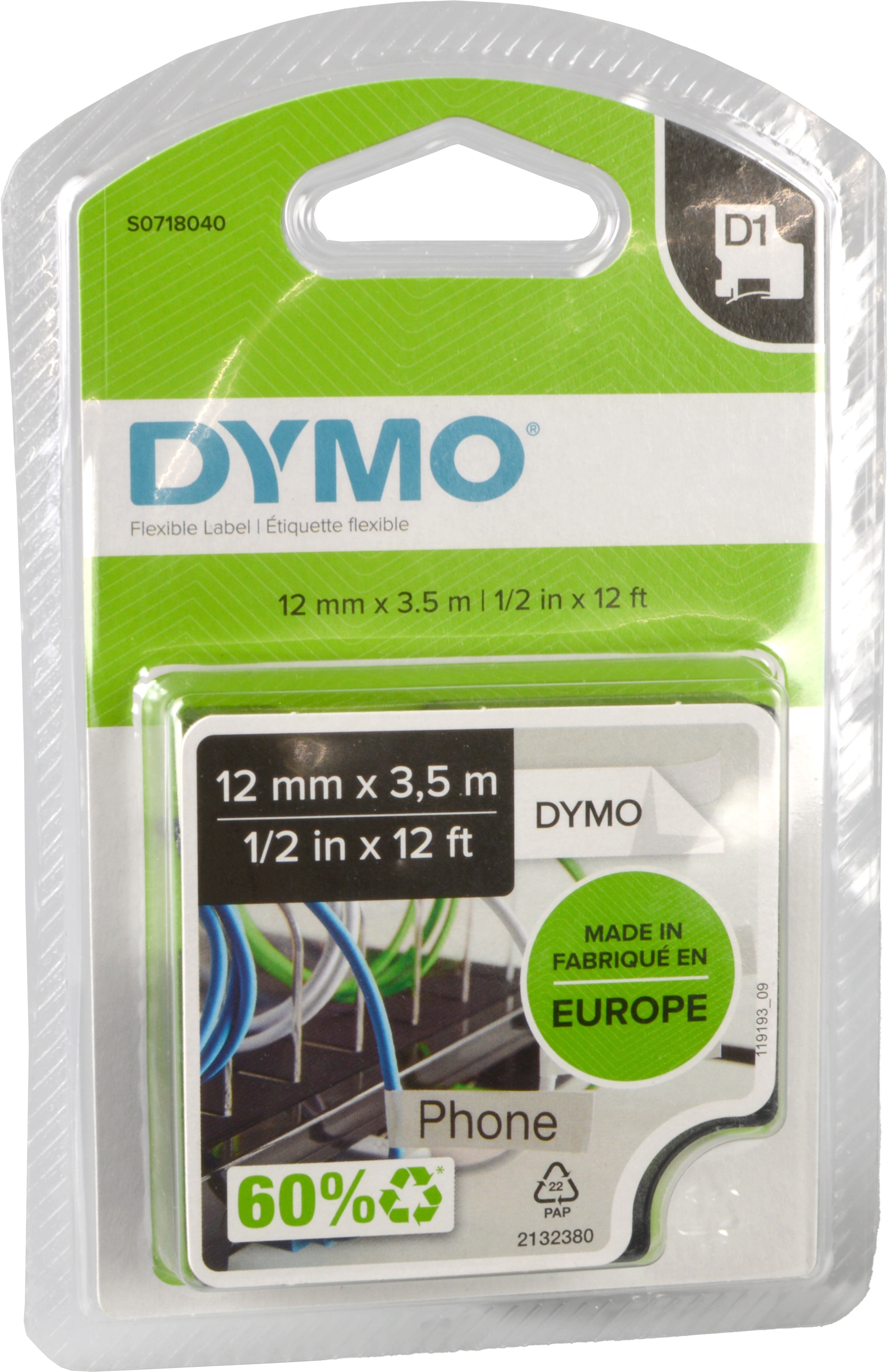Dymo Originalband 16957  schwarz auf weiß  12mm x 3,5m  Nylon flexibel