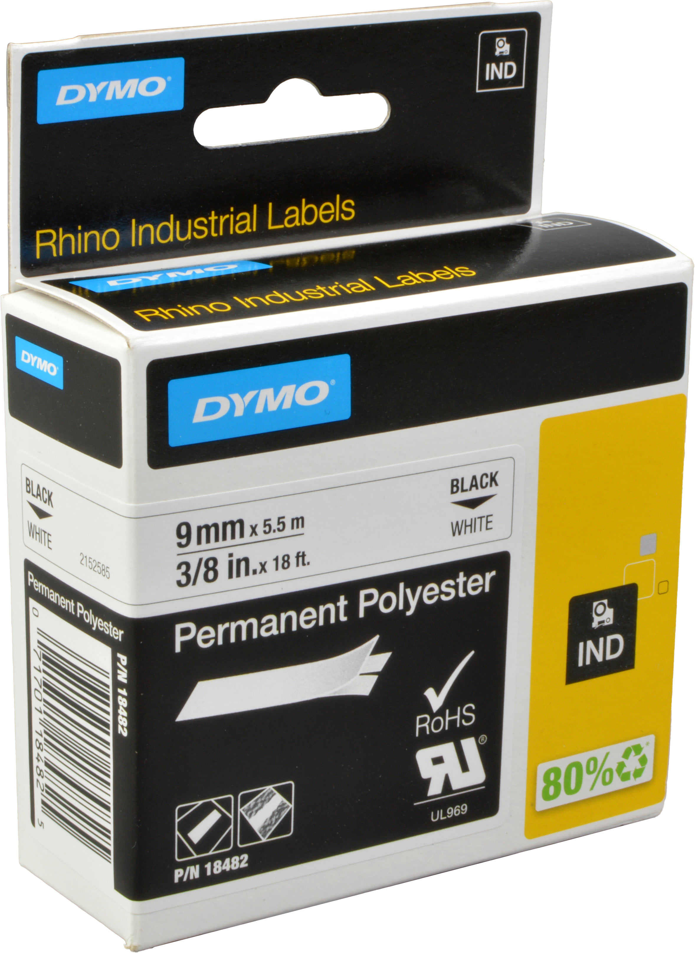 Dymo Originalband 18482  schwarz auf weiß  9mm x 5,5m  Polyester