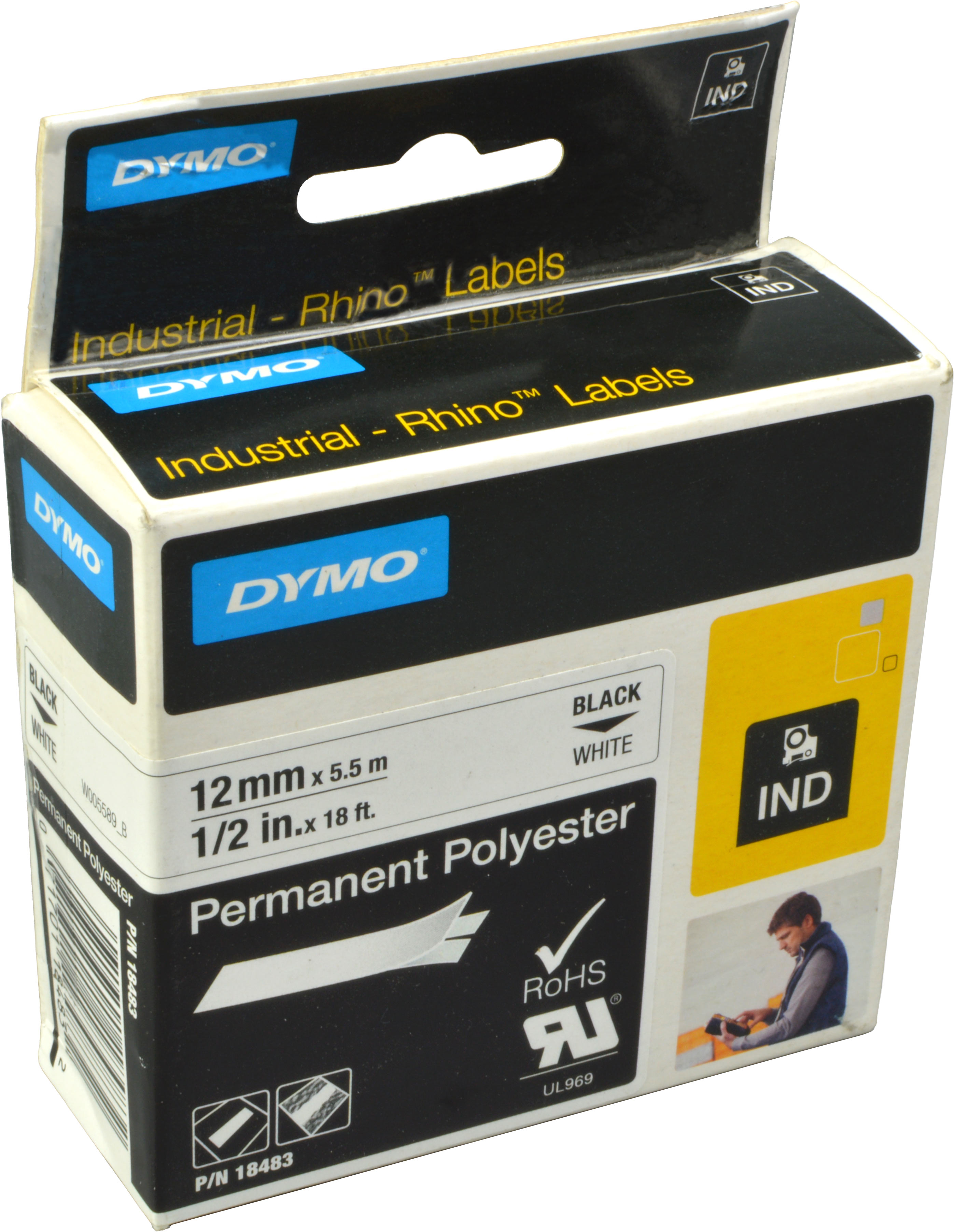 Dymo Originalband 18483  schwarz auf weiß  12mm x 5,5m  Polyester