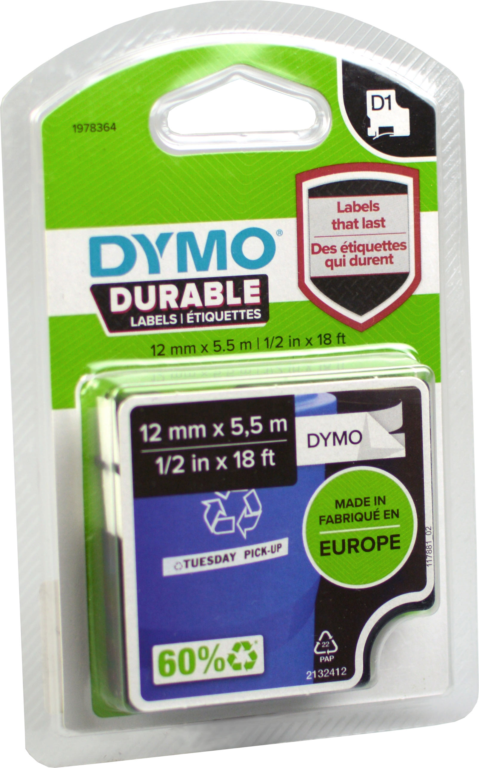 Dymo Originalband 1978364  schwarz auf weiß  12mm x 5,5m
