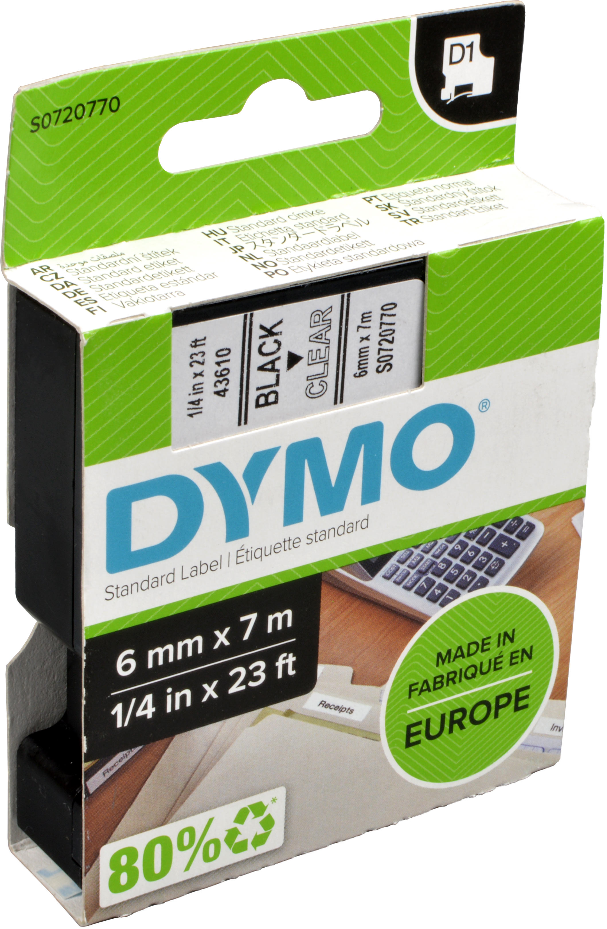 Dymo Originalband 43610  schwarz auf transparent  6mm x 7m