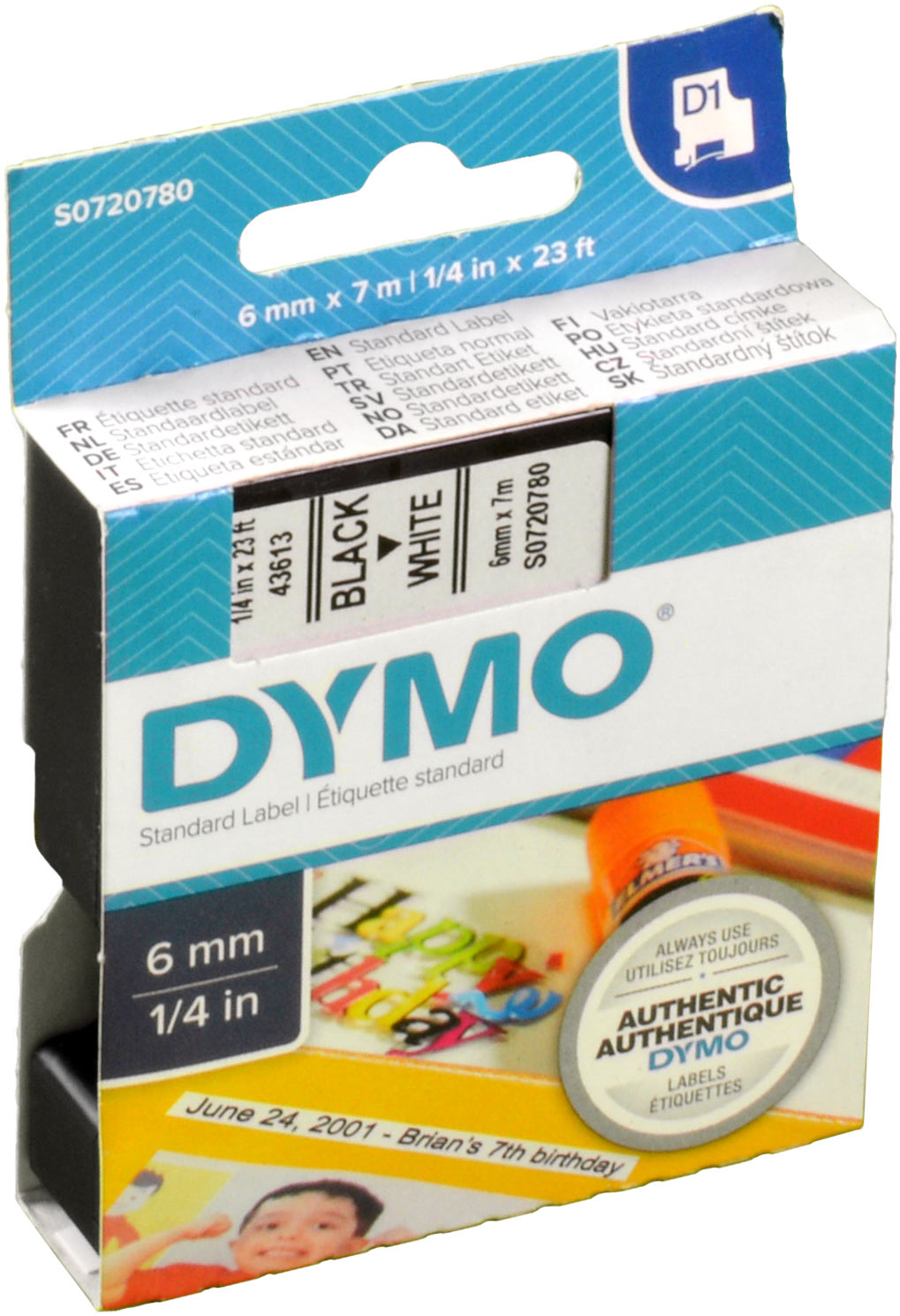 Dymo Originalband 43613  schwarz auf weiß  6mm x 7m