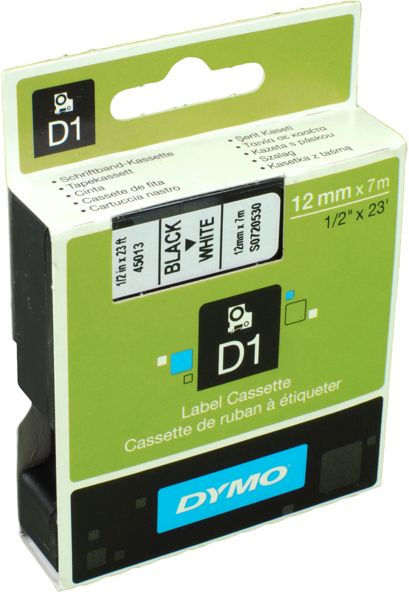 Dymo Originalband 45013  schwarz auf weiß  12mm x 7m