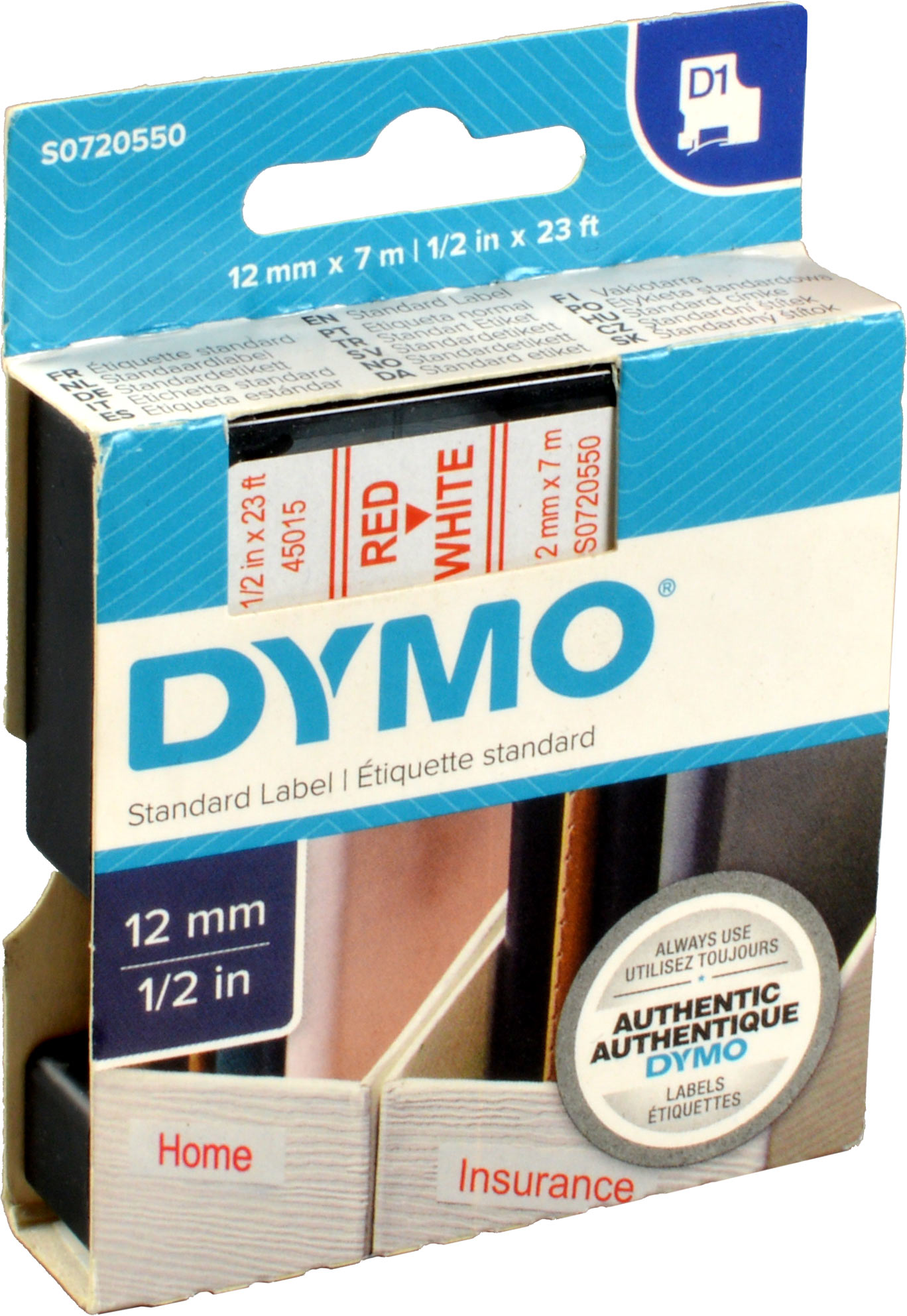 Dymo Originalband 45015  rot auf weiß  12mm x 7m