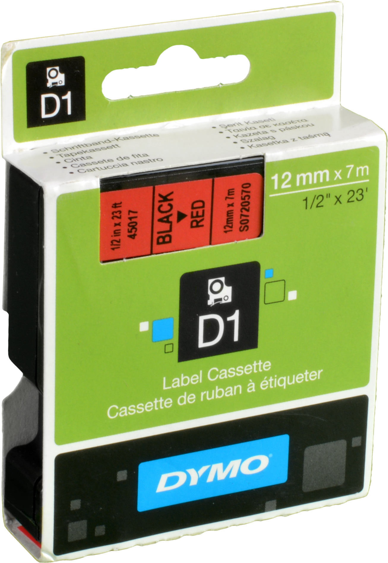 Dymo Originalband 45017  schwarz auf rot  12mm x 7m