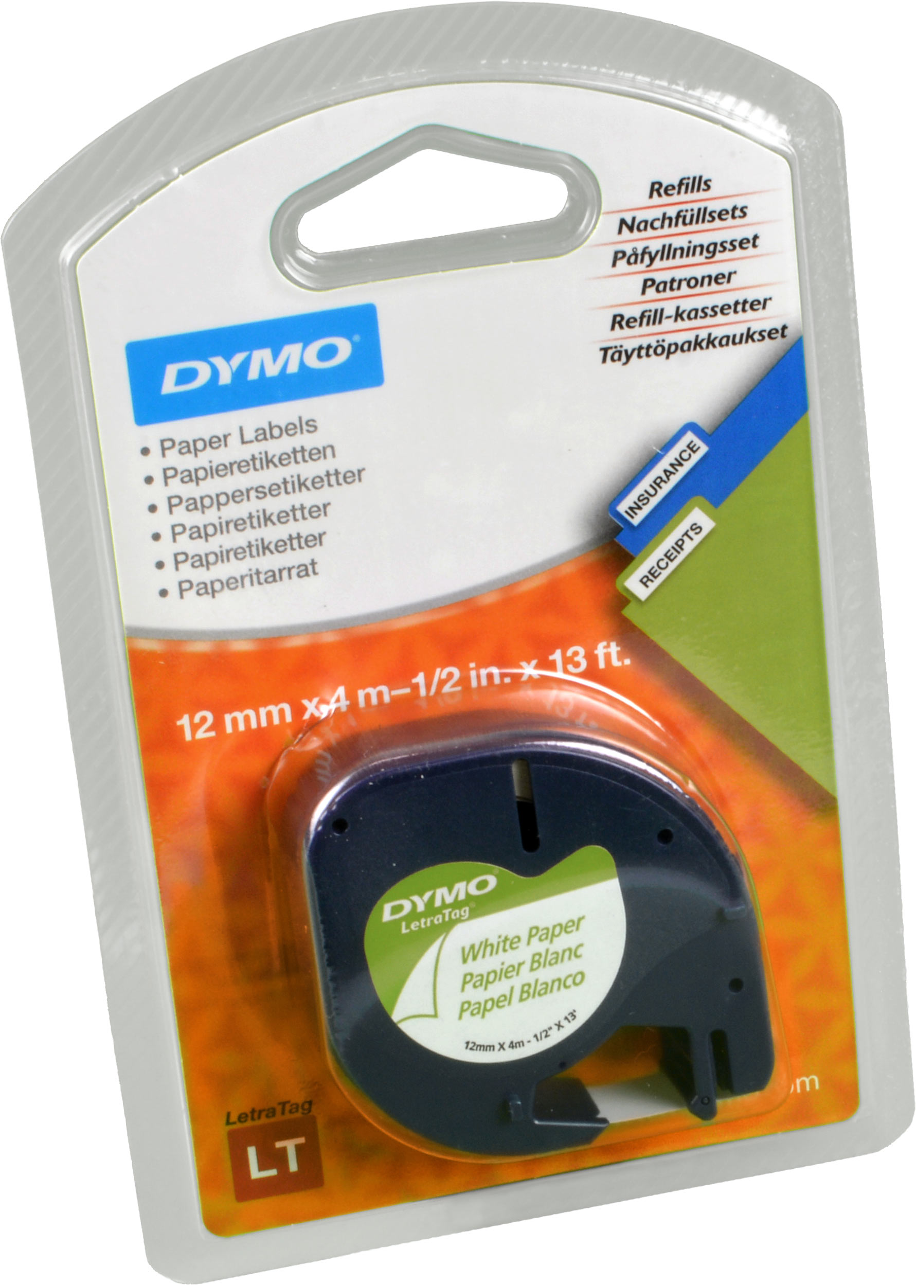 Dymo Originalband 91220  schwarz auf weiß  12mm x 4m  Papier