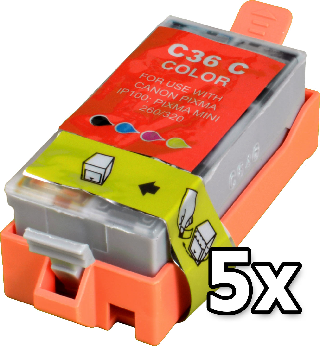 5 Ampertec Tinten für Canon CLI-36  4-farbig mit Chip