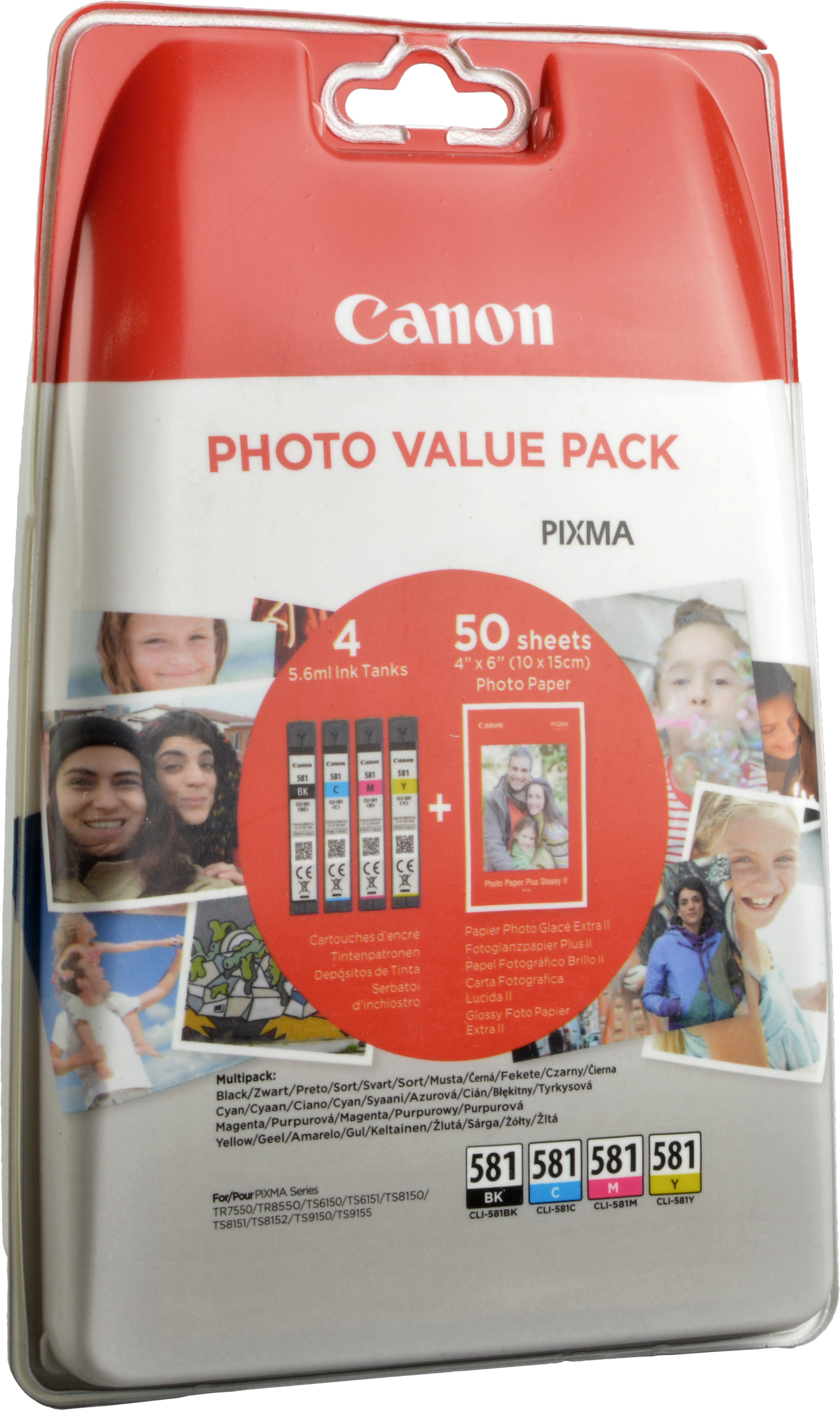 4 Canon Tinten 2106C006  CLI-581 BK C M Y + Fotopapier  4-farbig