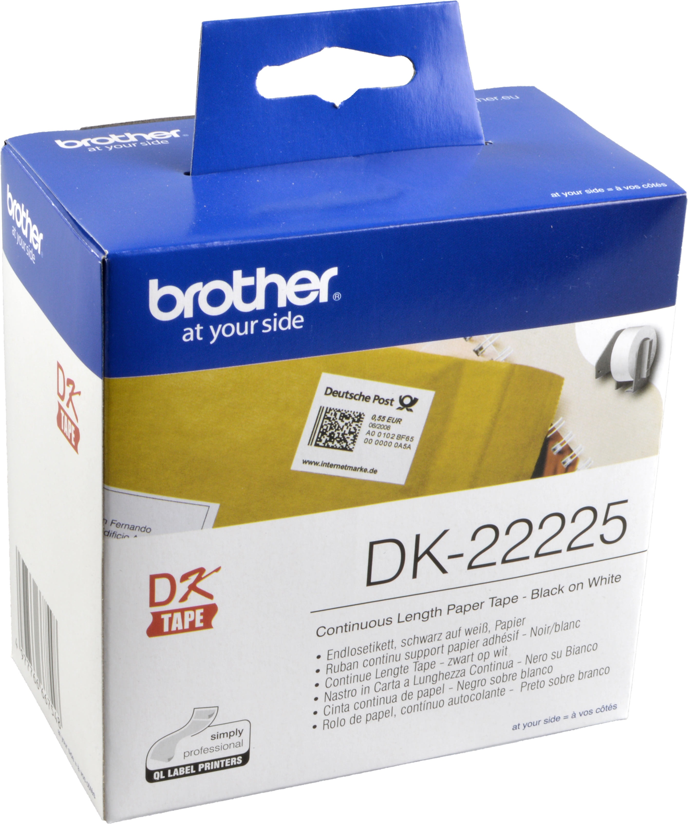 Brother PT Etiketten DK22225  weiss  38mm x 30,48m  Rolle