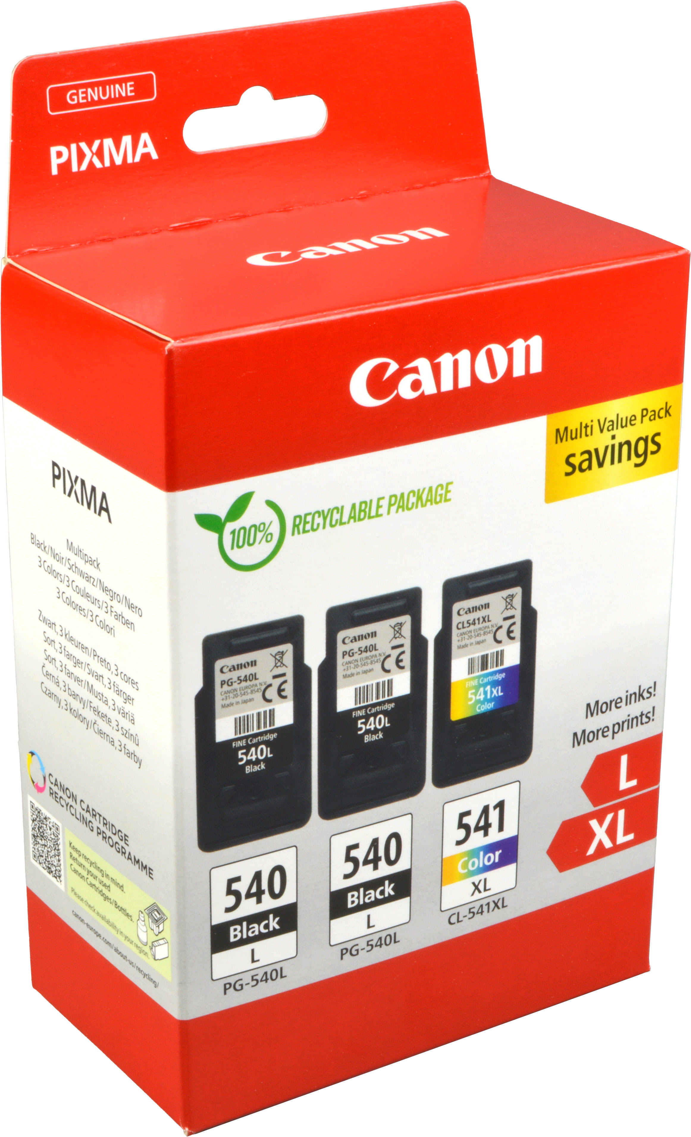3 Canon Tinten 5224B017 Multipack 2 x PG-540L + 1 x CL-541XL 4-farbig