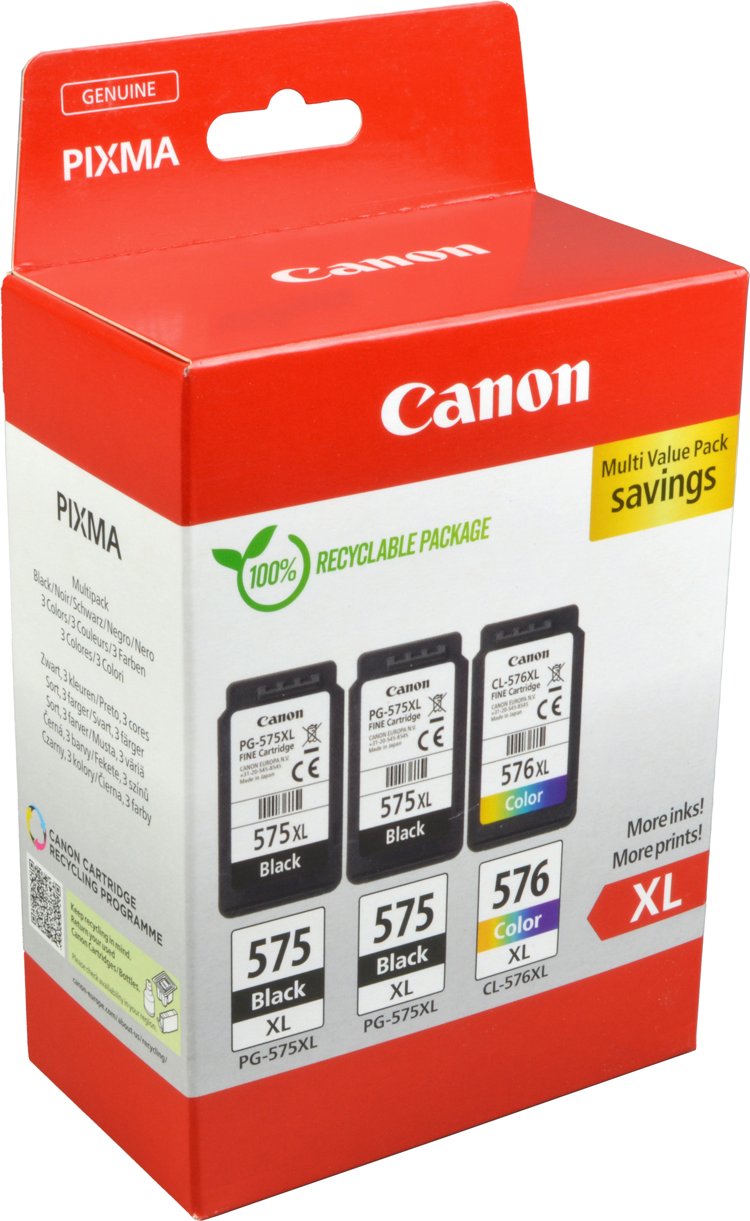 3 Canon Tinten 5437C004 Multi Value Pack 2 x PG-575XL + 1 x CL-576XL