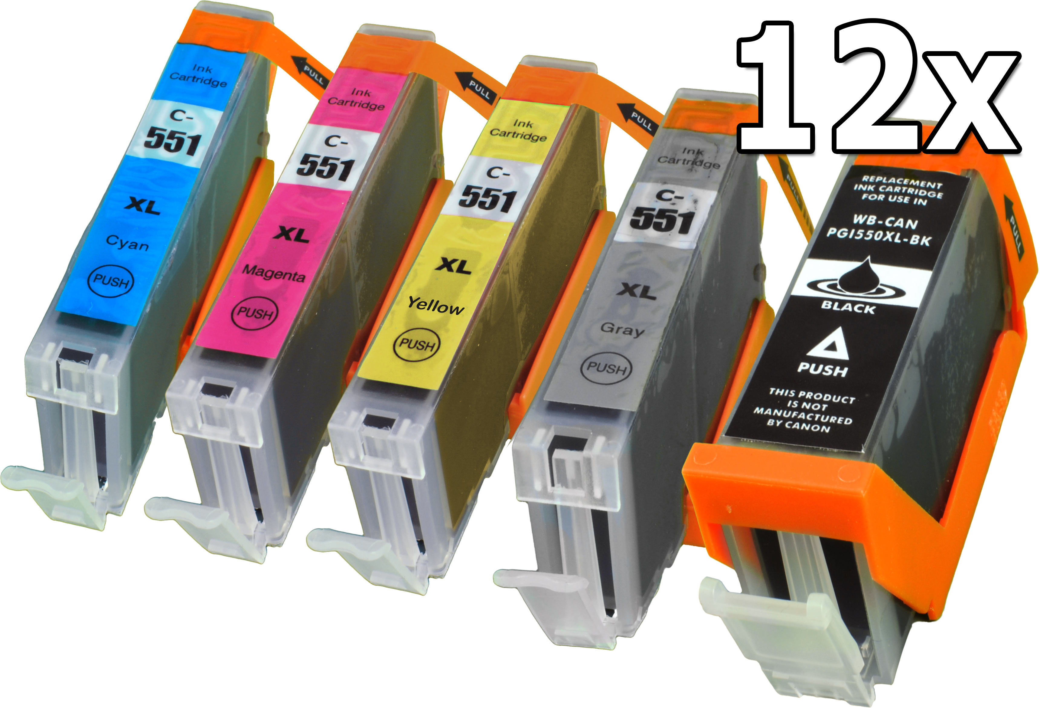 12 Ampertec Tinten für PGI-550XL  CLI-551XL C M Y GY  5-farbig
