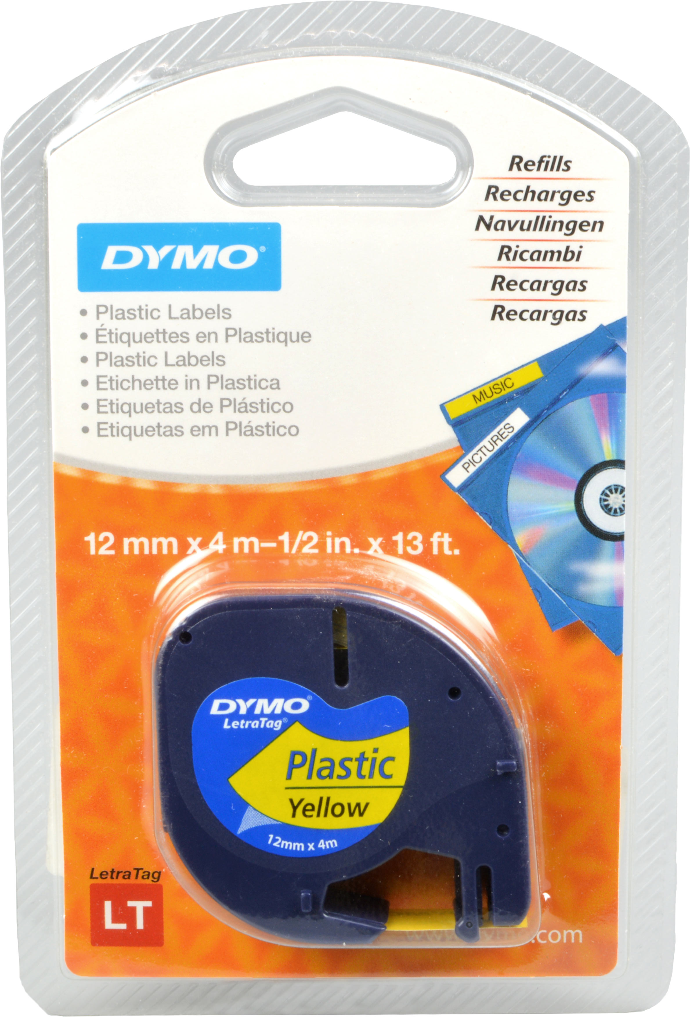 Dymo Label Refills S0721620  schwarz auf gelb  12mm x 4m