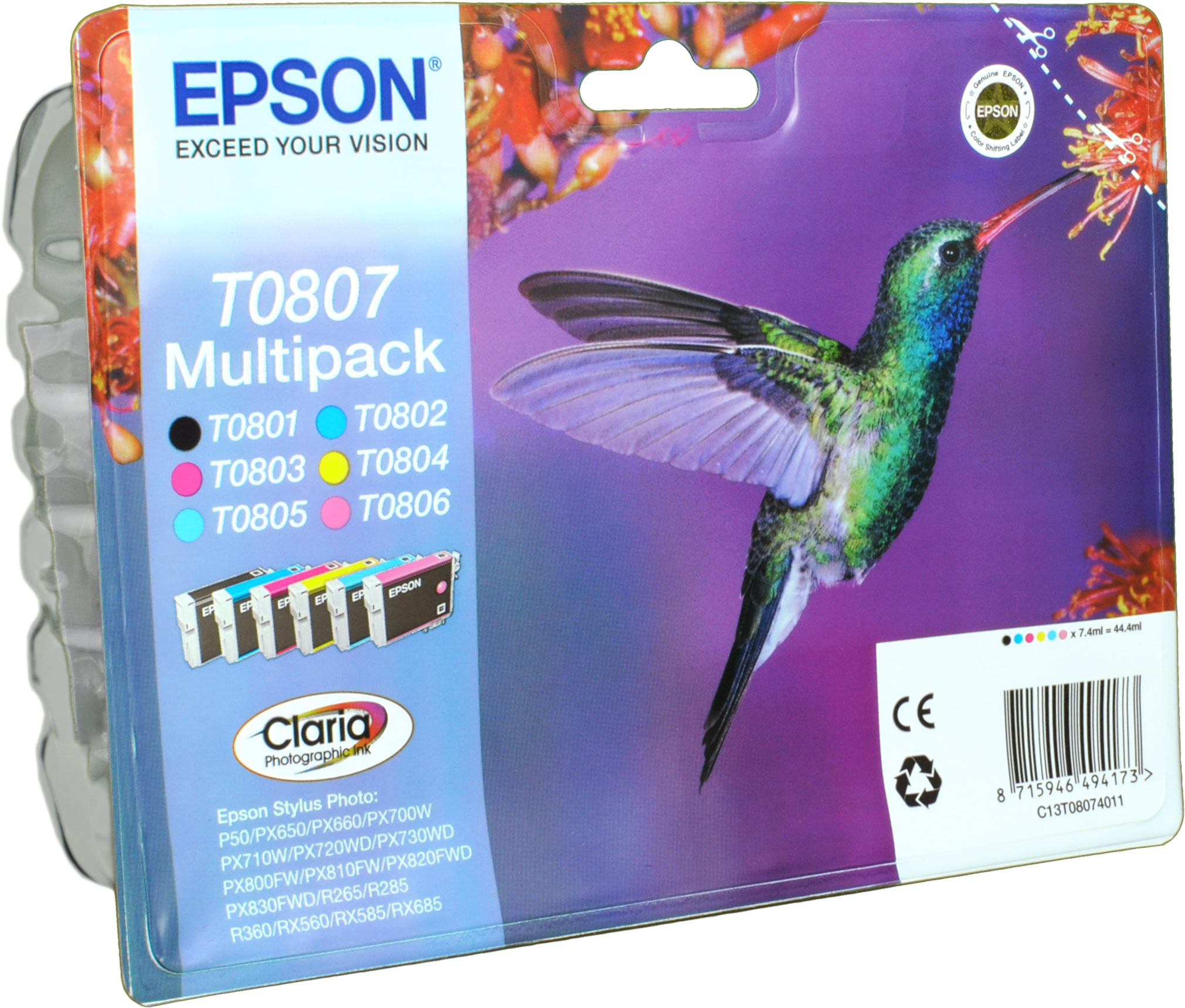 6 Epson Tinten C13T08074010 Multipack T0807  6-farbig