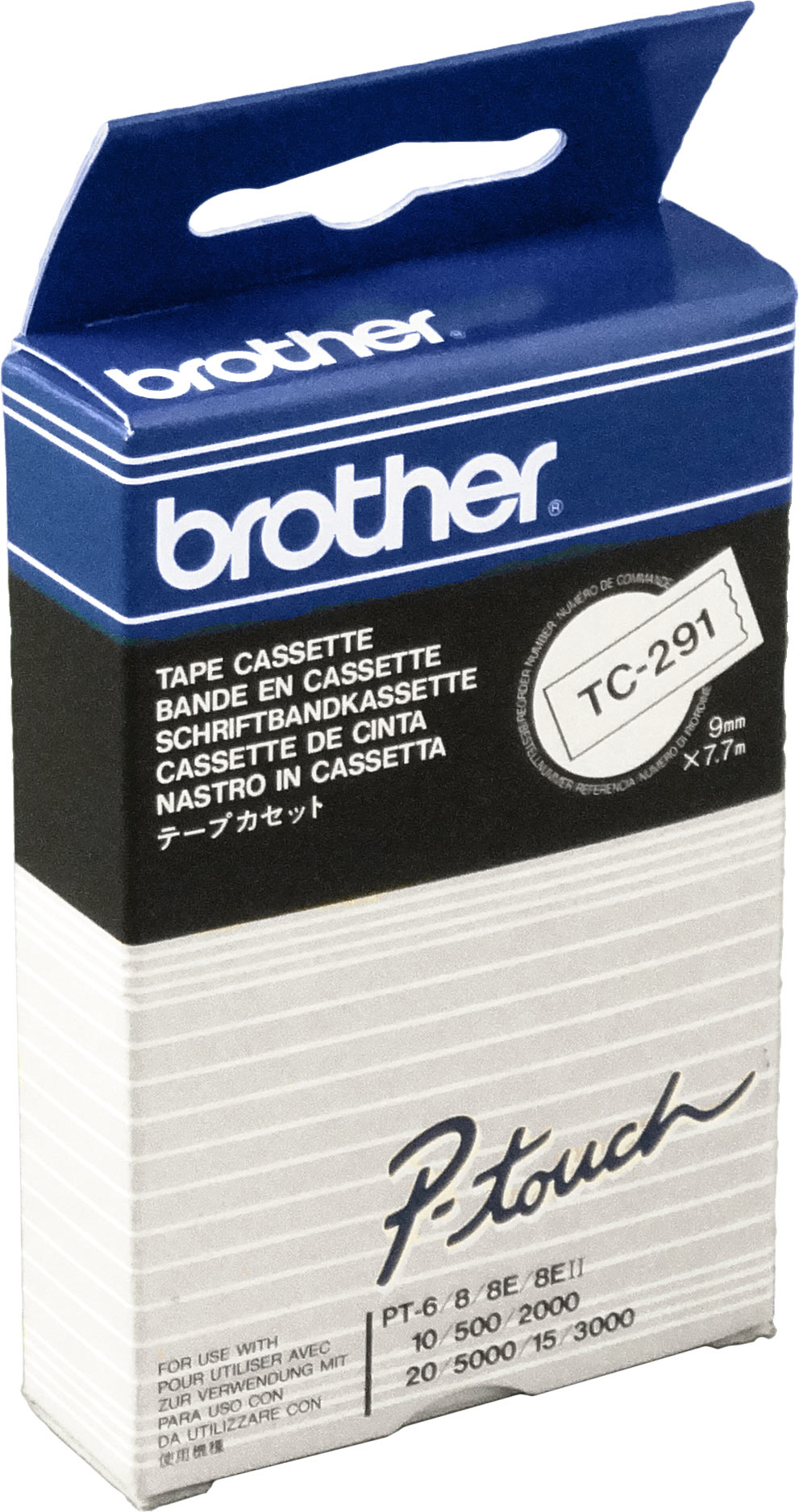 Brother P-Touch Band TC-291  schwarz auf weiß  9mm / 7,7m  laminiert