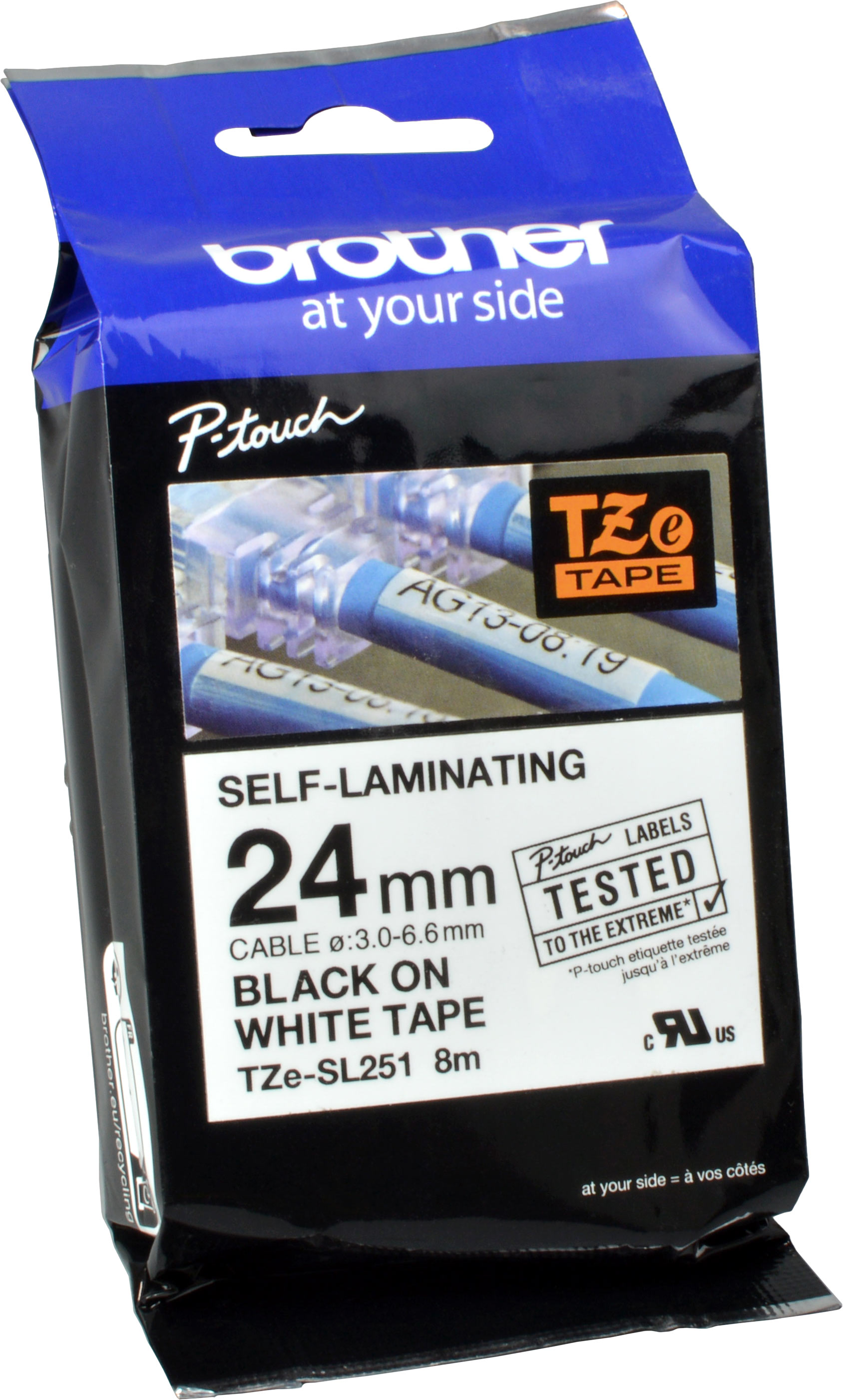 Brother P-Touch Band TZe-SL251  schwarz auf weiß  24mm / 8m  laminiert